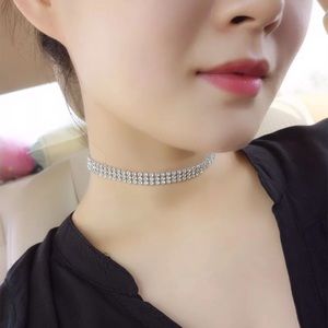 Rhinestone Choker Necklace Diamond Collar 3 Rows Party